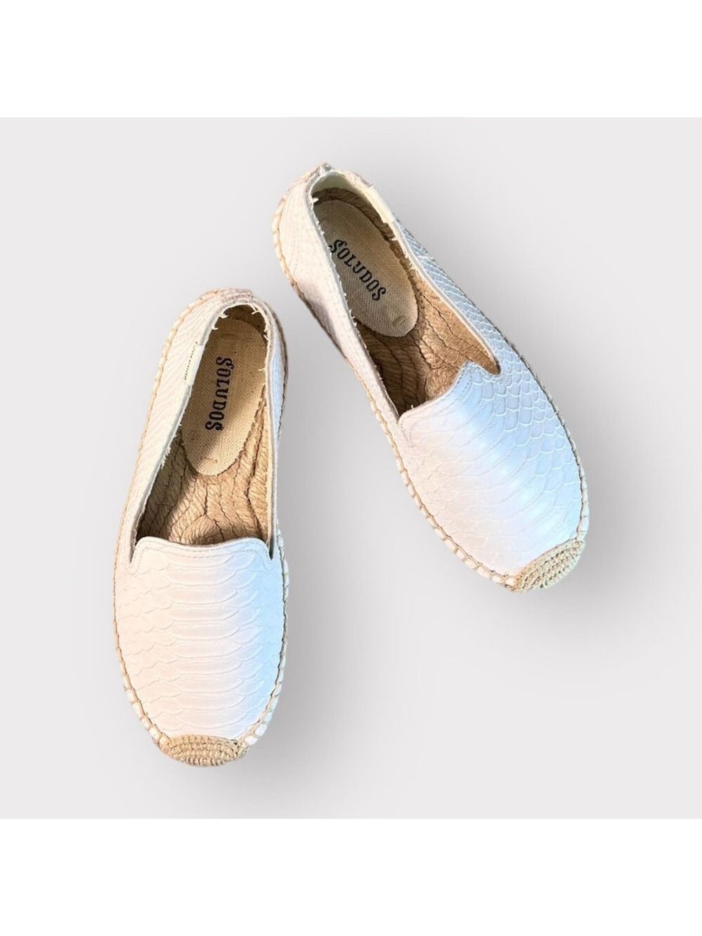 Soludos VHTF Womens sz 5 Leather Espadrilles Loafers White Platform Snake Python